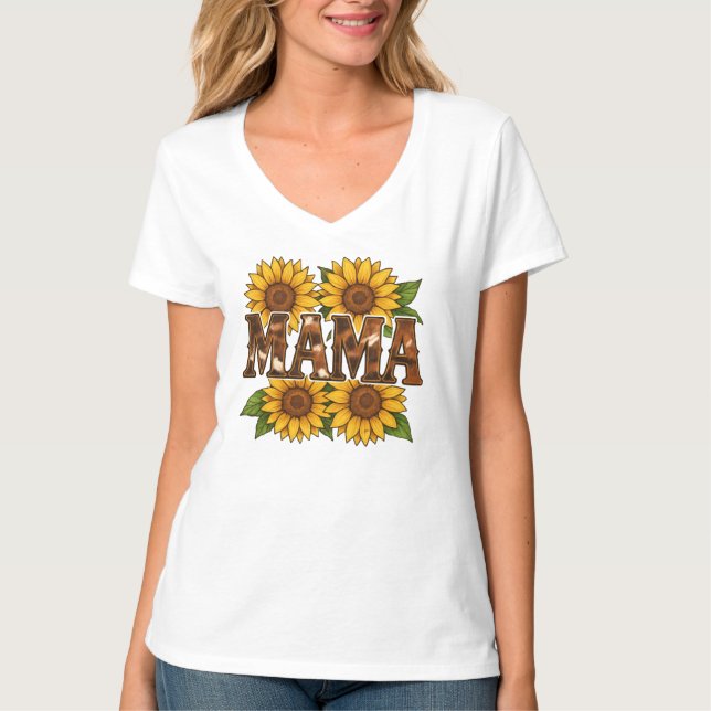 Mama Sunflowers Present Till Mamma Mors Dag Rustik T Shirt (Framsida)