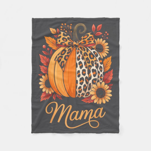 Mama Thanksgiving Leopard Pumpkin Sunflower Coquet Fleecefilt (Framsidan)