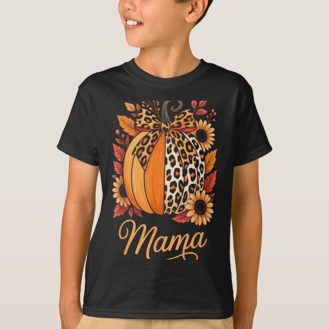 Mama Thanksgiving Leopard Pumpkin Sunflower Coquet T Shirt (Framsida)