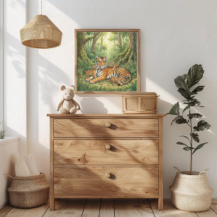 Mama Tiger och ungar Nursery Poster