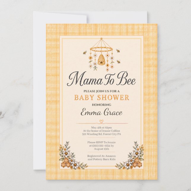 Mama till Bee Baby Shower Inbjudan  (Framsida)