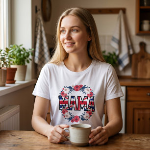 MAMA Typografi med Storbritanniens flagga och blom T Shirt