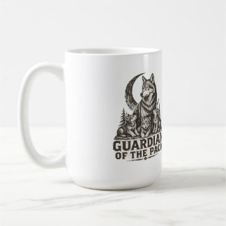 Mama Varg och Valpar Skog Måne Natur Grafik Kaffemugg