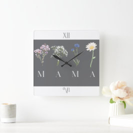Mama Wildflower Mors dag & Födelsedag Fyrkantig Klocka