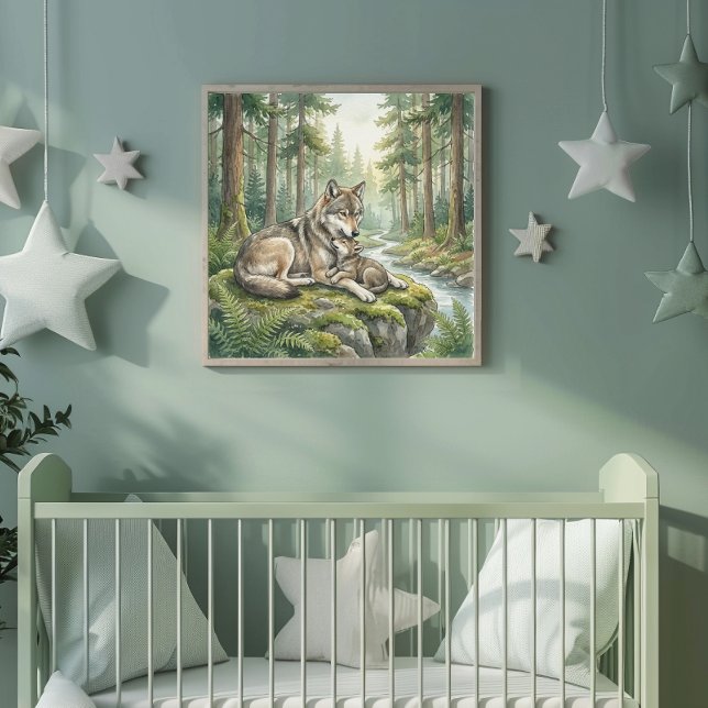 Mama Wolf and Her Adorable Cub Nursery Poster (Skapare uppladdad)