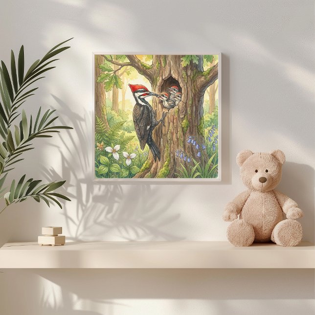 Mama Woodpecker and Chicks Nursery Poster (Skapare uppladdad)