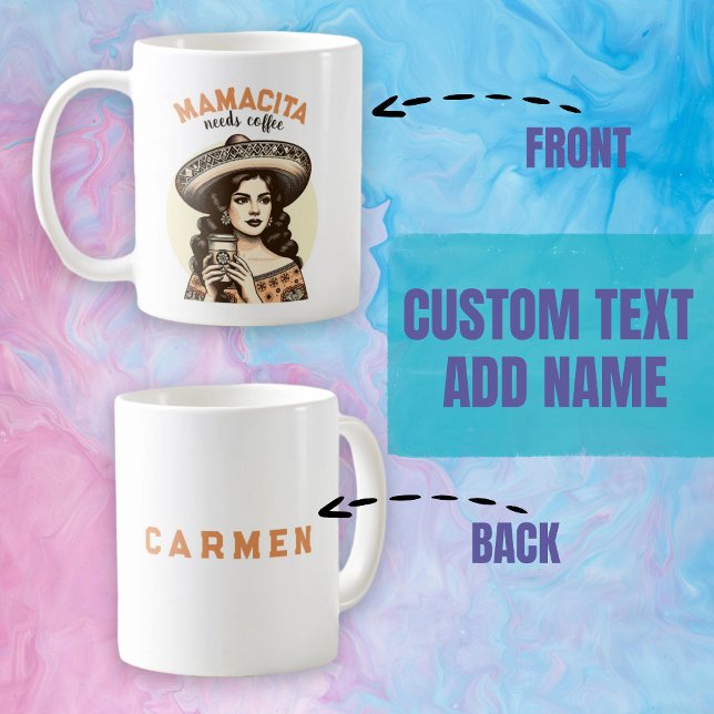 Mamacita behöver kaffe personlig namn kaffemugg (Mamacita needs coffee personalized name coffee mug)