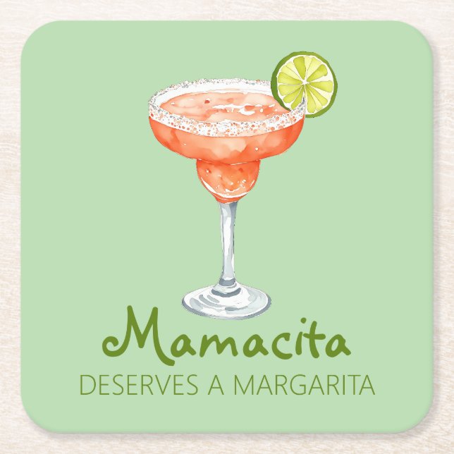 Mamacita Deserves a Margarita Strawberry Marg Underlägg Papper Kvadrat (Framsidan)