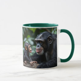 Maman chimpanzé observe tendrement son bébé. mugg