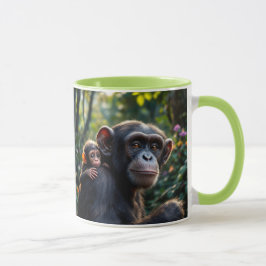 Maman chimpanzé promène son bébé. mugg