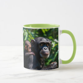 Maman chimpanzés promène son bébé. mugg
