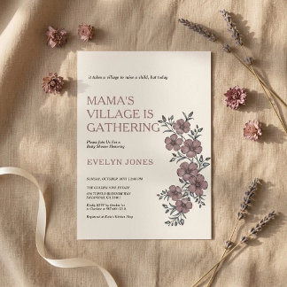 Mamas bysammankomst - Mauve Blommor Inbjudningar