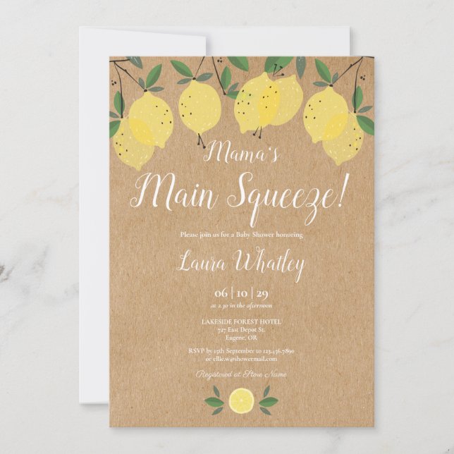 Mamas huvudattraktion Rustik Lemon Baby Shower-inb Inbjudningar (Framsida)