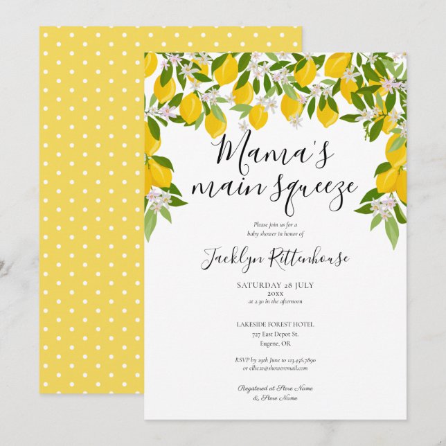 Mamas Huvudknuff Citron Baby Shower Inbjudningar (Fram/baksida)