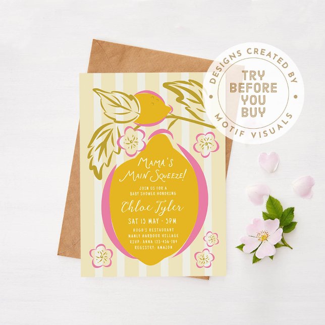 Mamas Huvudstöt Citron Baby Shower Inbjudningar (Skapare uppladdad)