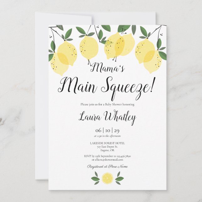 Mamas Huvudstöt Citron Baby Shower Inbjudningar (Framsida)
