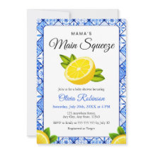Mamas Main Squeeze Blå Kakel Citron Baby Shower 