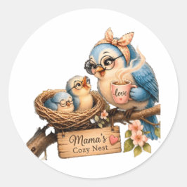 Mamas mysiga rede – Morfågel & Bebis-dekal   Runt Klistermärke