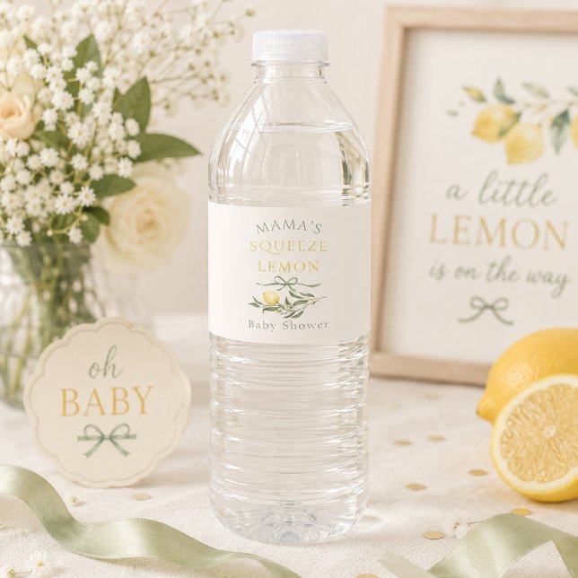 Mamas Squeeze Citron Citrus Babyfirande Vattenflaska Etikett (Mama's Squeeze Lemon Citrus Baby Shower Water Bottle Label)