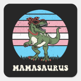 Mamasaurus Funny Dinosaur på Trans Flagga Sunset Fyrkantigt Klistermärke