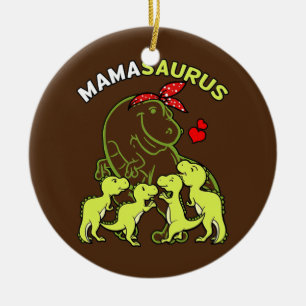 Mamasaurus Mamma av 4 barn Mamma Dinosaur Baby Julgransprydnad Keramik