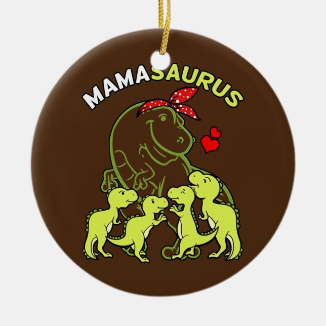 Mamasaurus Mamma av 4 barn Mamma Dinosaur Baby Julgransprydnad Keramik (Framsidan)
