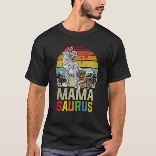 Mamasaurus Rex Dinosaur Mamma Saurus Autism Awaren T Shirt (Framsida)