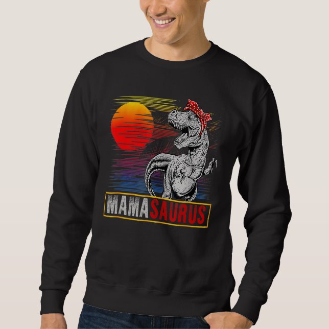 Mamasaurus Rex Dinosaur Retro Sunset Mors dag Lång Ärmad Tröja (Framsida)