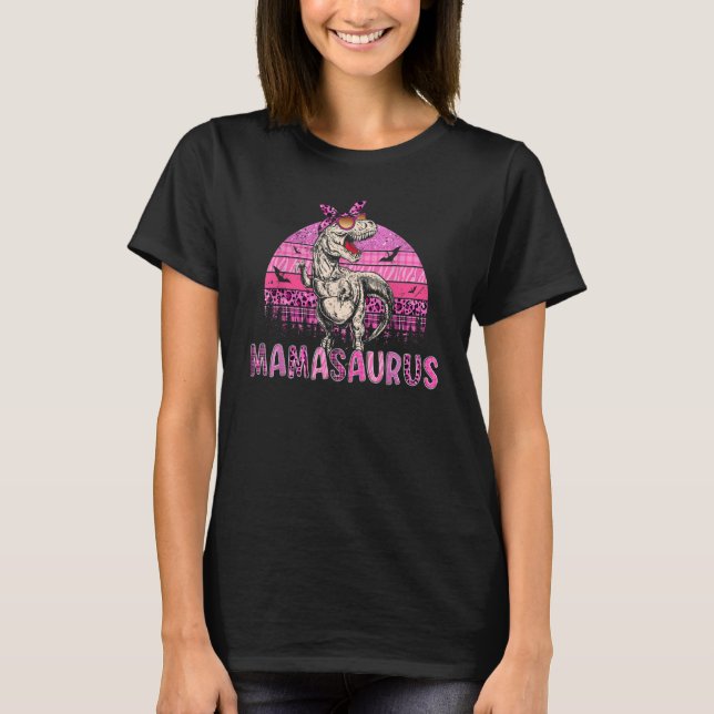 Mamasaurus Rex Mom Dinosaur Leopard Flower Rex Mam T Shirt (Framsida)
