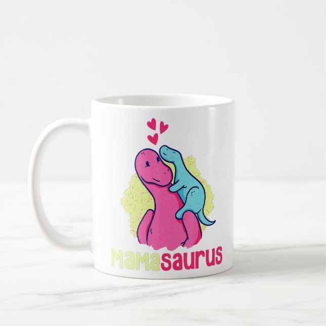 Mamasaurus T Rex Dinosaur Mama Saurus Mother's Day Kaffemugg (Vänster)