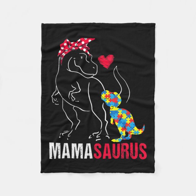 Mamasaurus T Rex Dinosaur Mamma Saurus Autism Medv Fleecefilt (Framsidan)