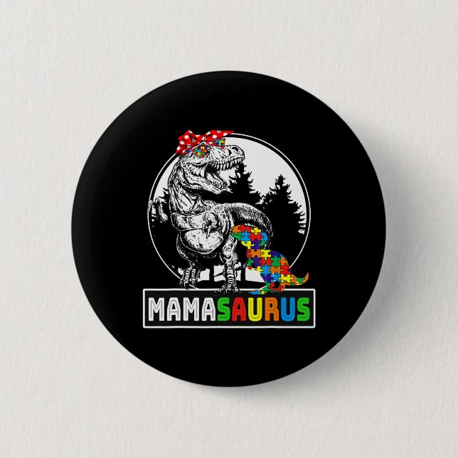 Mamasaurus T Rex Dinosaur Mamma Saurus Autism Medv Knapp (Framsida)