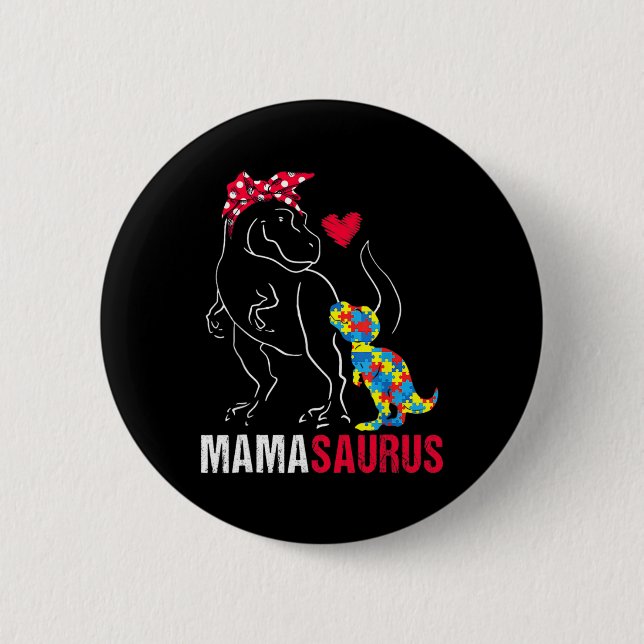 Mamasaurus T Rex Dinosaur Mamma Saurus Autism Medv Knapp (Framsida)