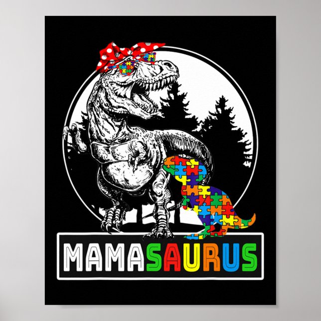 Mamasaurus T Rex Dinosaur Mamma Saurus Autism Medv Poster (Framsidan)