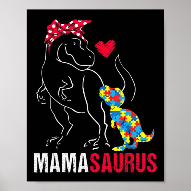 Mamasaurus T Rex Dinosaur Mamma Saurus Autism Medv Poster (Framsidan)