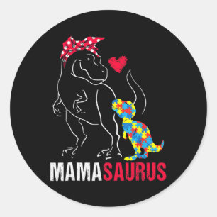Mamasaurus T Rex Dinosaur Mamma Saurus Autism Medv Runt Klistermärke