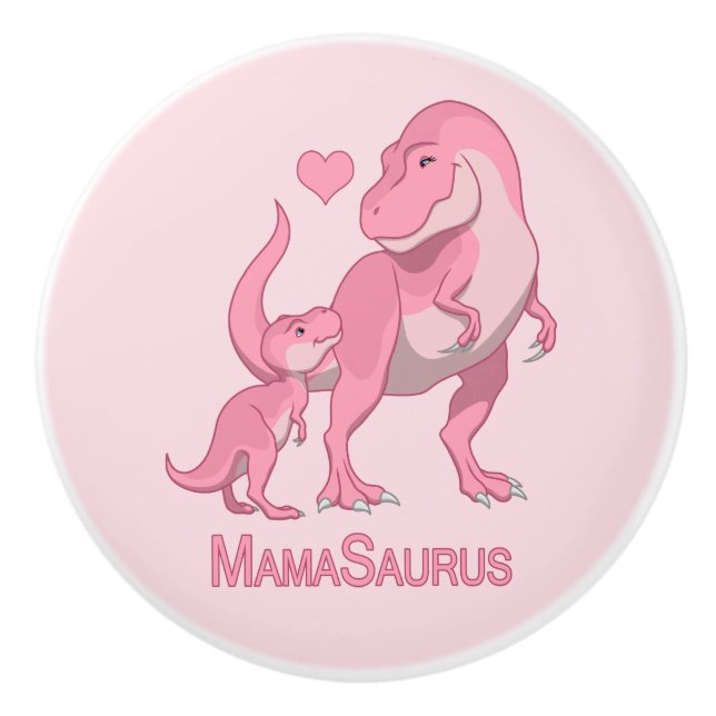 MamaSaurus T-Rex och flickaDinosaurs Knopp (Framsidan)