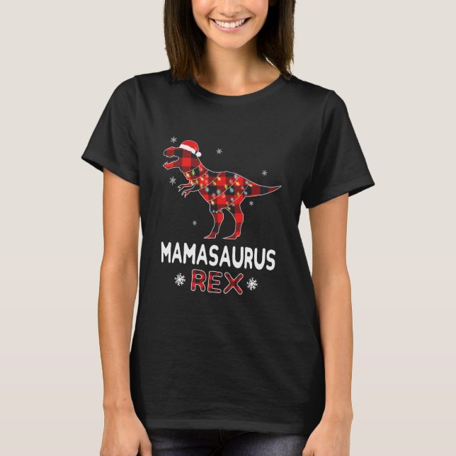Mamasaurus T-Rex Red Plaid Buffalo Jul T Shirt (Framsida)