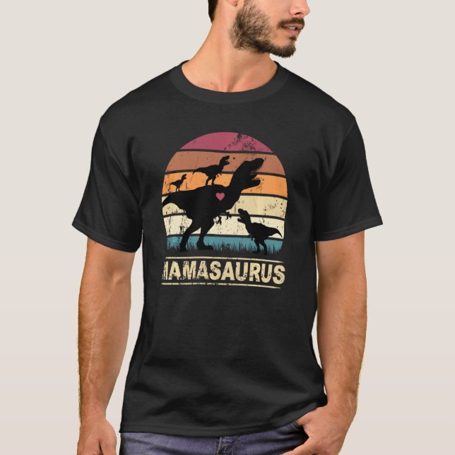 Mamasaurus Triplet Dino Dinosaurus Sunset Rex Dino T Shirt (Framsida)