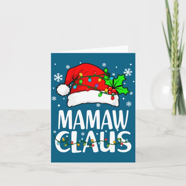 Mamaw Claus Christmas Lights Pajama Family Matchin Kort (Framsida)