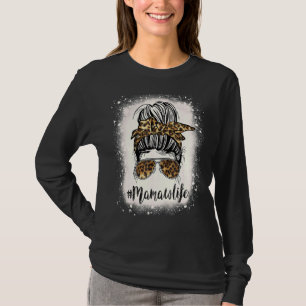 Mamaw Life Leopard Bleached Mors dag Messy Bun T Shirt