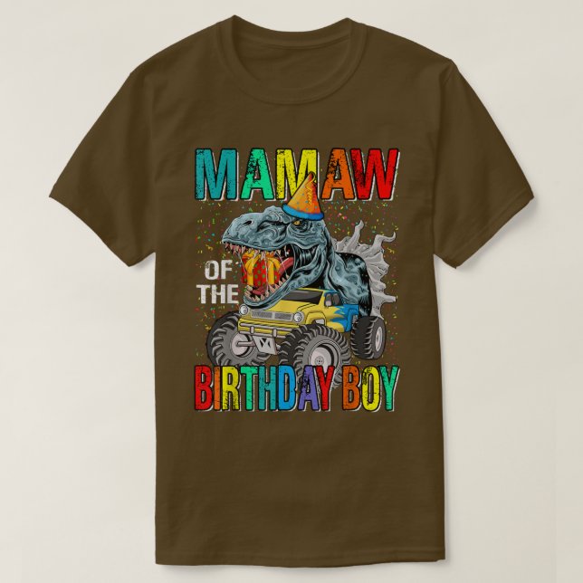 Mamaw of the Birthday Boy Monster Lastbil Dinosaur T Shirt (Design framsida)