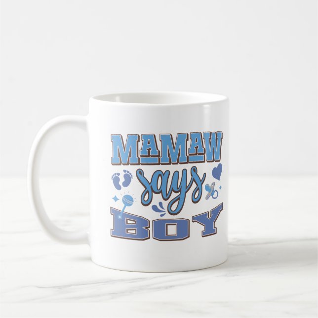 Mamaw Says Boy Gravid Announcement Baby Party Kaffemugg (Vänster)