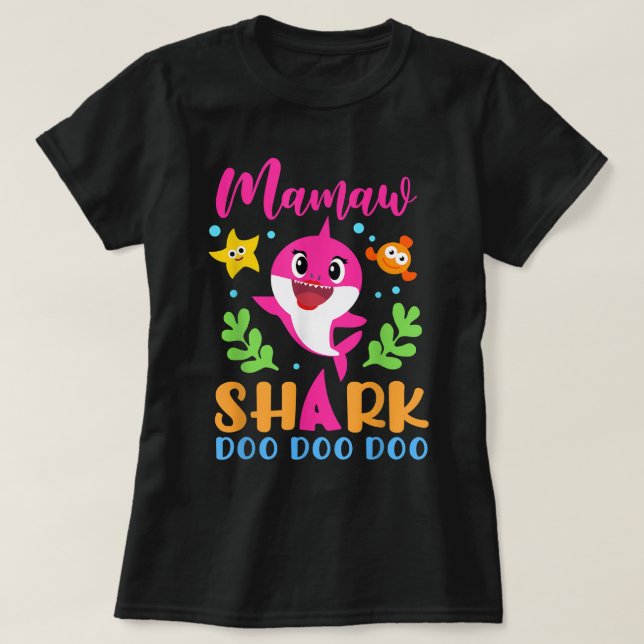 Mamaw Shark Mamaw Shark Älskare Family Mors dag T Shirt (Design framsida)