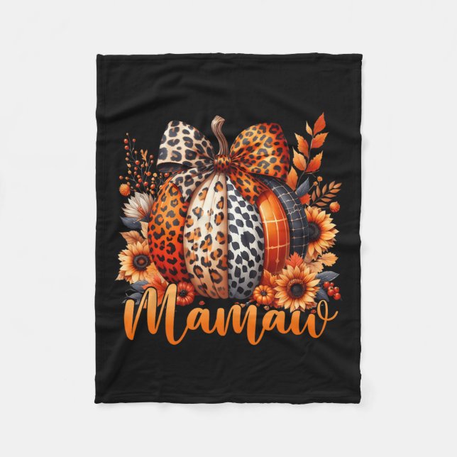 Mamaw Thanksgiving Leopard Pumpkin Solros Coque Fleecefilt (Framsidan)