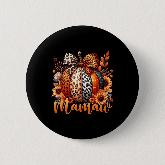Mamaw Thanksgiving Leopard Pumpkin Solros Coque Knapp (Framsida)