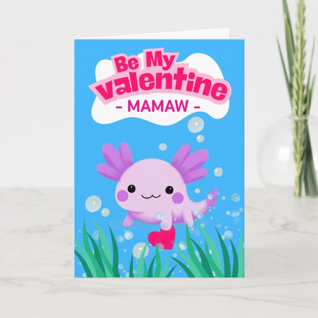 Mamaw Valentine Cute Axolotl med hjärta Kort (Framsida)