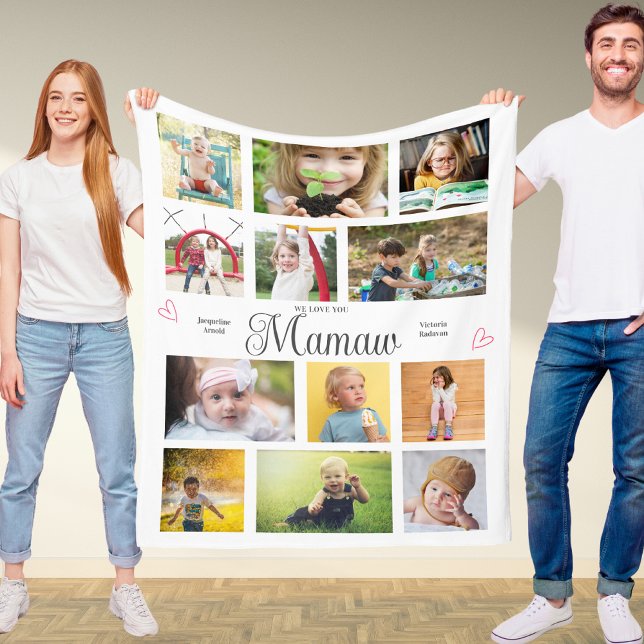 Mamaw Vi Kärlek Personlig You Hearts Modern Fleecefilt (Mamaw custom fleece blanket with 12 of your own photos and personalized text.)