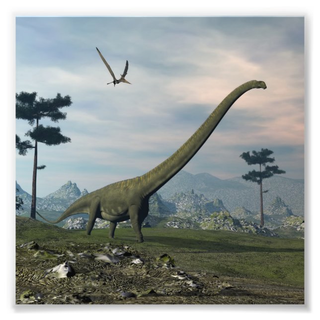 Mamenchisaurus dinosauer promenad -3D rendering Fototryck (Framsidan)