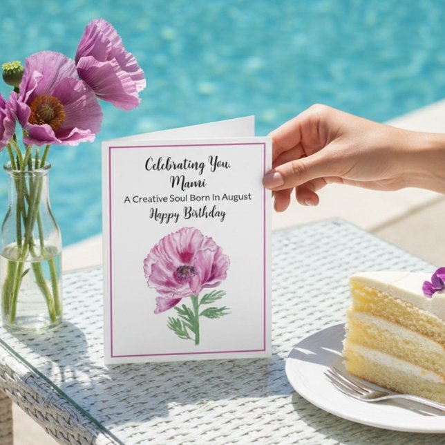 Mami Glad födelsedag i augusti Lila Vallmo Kort (Skapare uppladdad)
